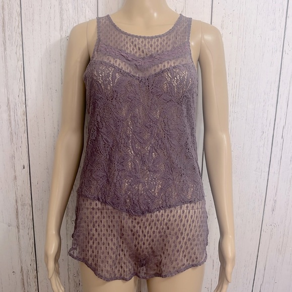 American Eagle Outfitters Purple Mauve Lace Tank Top Semi Sheer Size Small - Picture 1 of 8